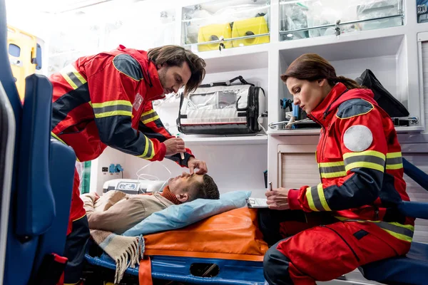 eye examining in ambulance